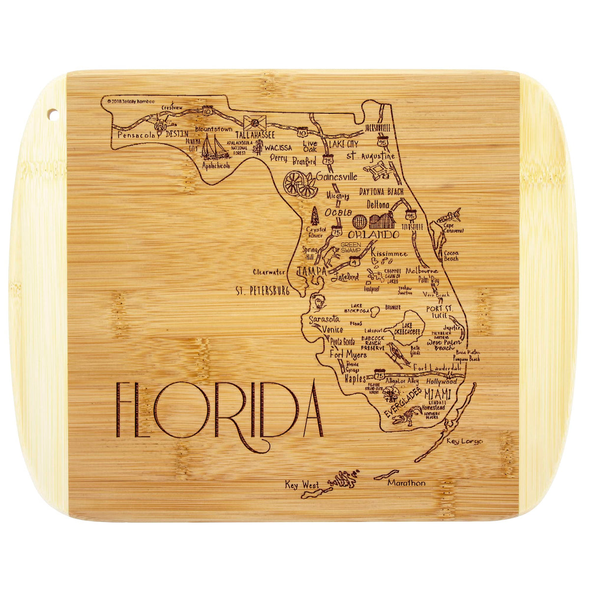 Totally Bamboo tablero Florida arte grabado, pieza decorativa y útil para cortar.