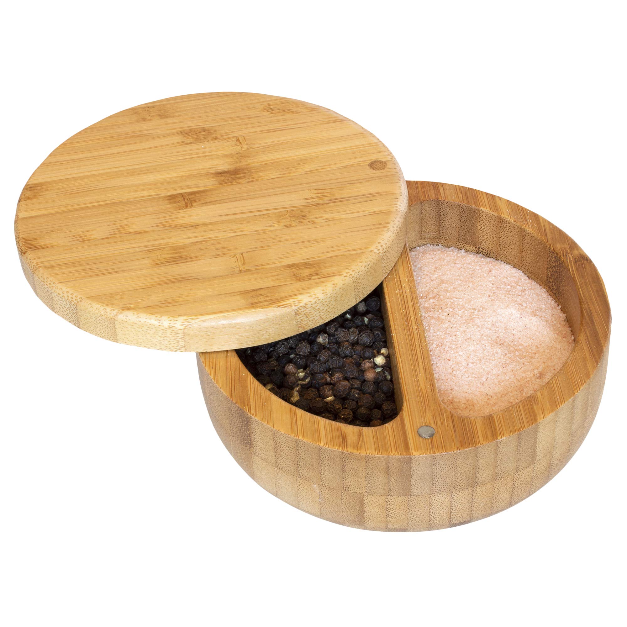 Totally Bamboo Salt Keeper Duet cabe en la encimera, tamaño compacto para cocina y mesa.