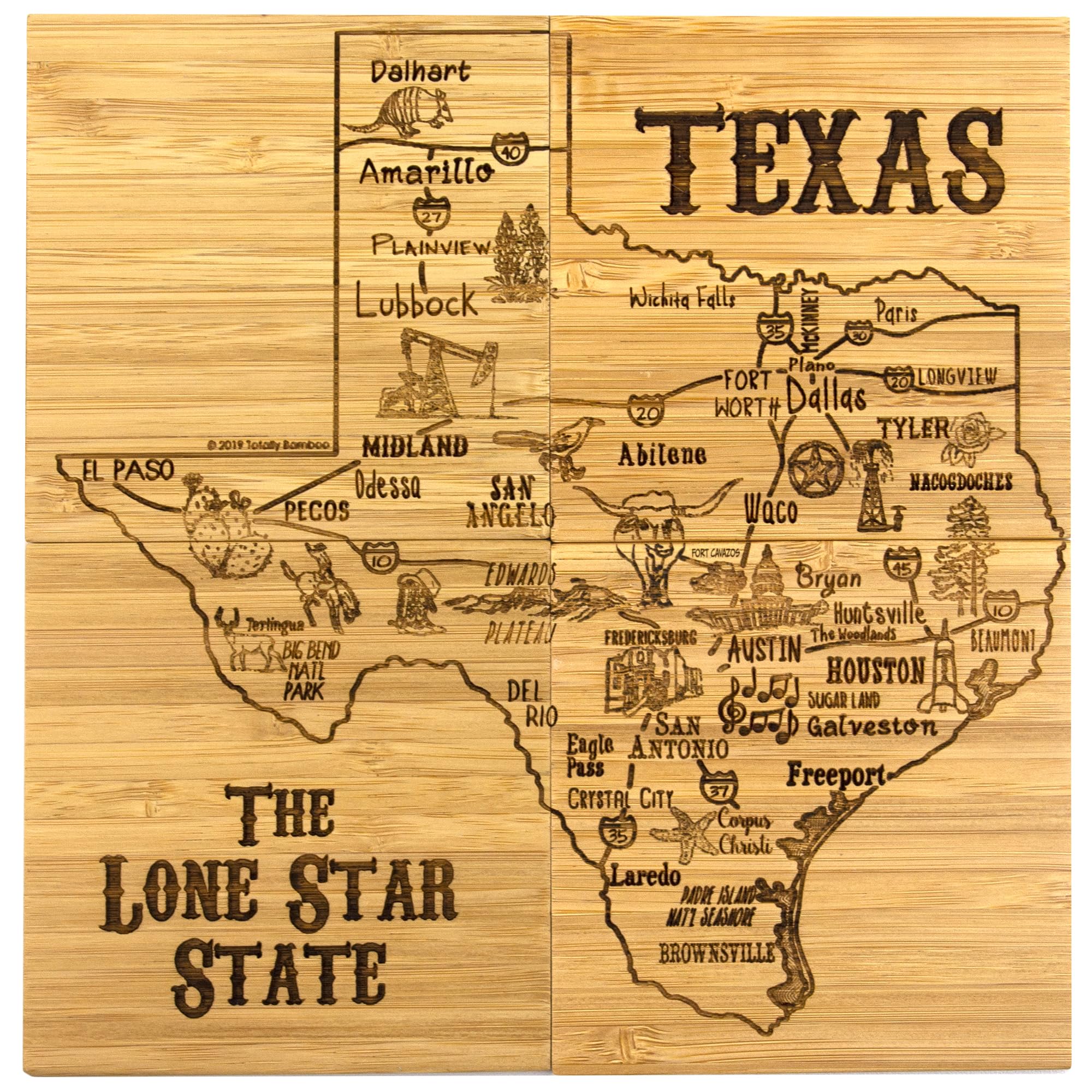 Totally Bamboo Texas State Puzzle: diseño láser Texas en cada posavasos para un toque único