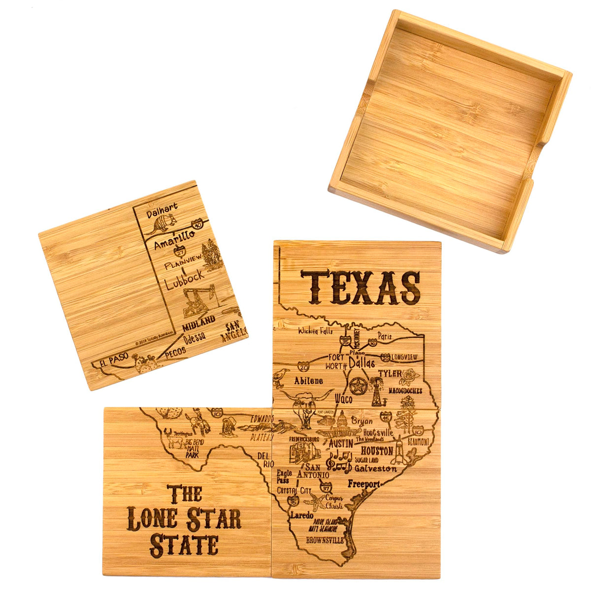 Totally Bamboo Texas State Puzzle: posavasos 4 piezas con estuche para proteger superficies