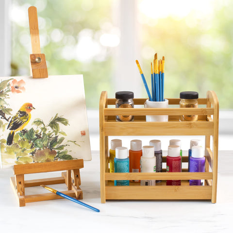 Totally Bamboo uso multifuncional en baño para almacenar pequeños artículos.
