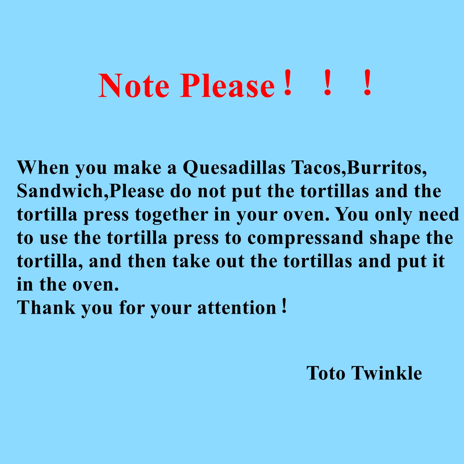 Tototwinkle diseño 3 en 1 para quesadillas, tacos y burritos.