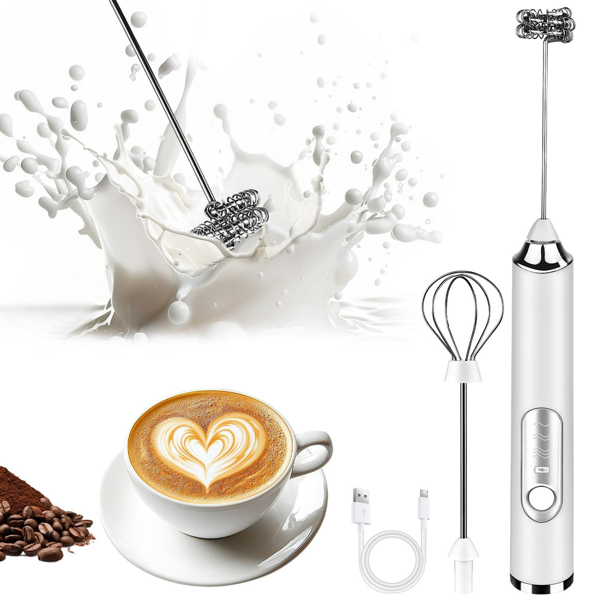 Toughwild batidora de leche manual con carga USB crea espuma suave para café.