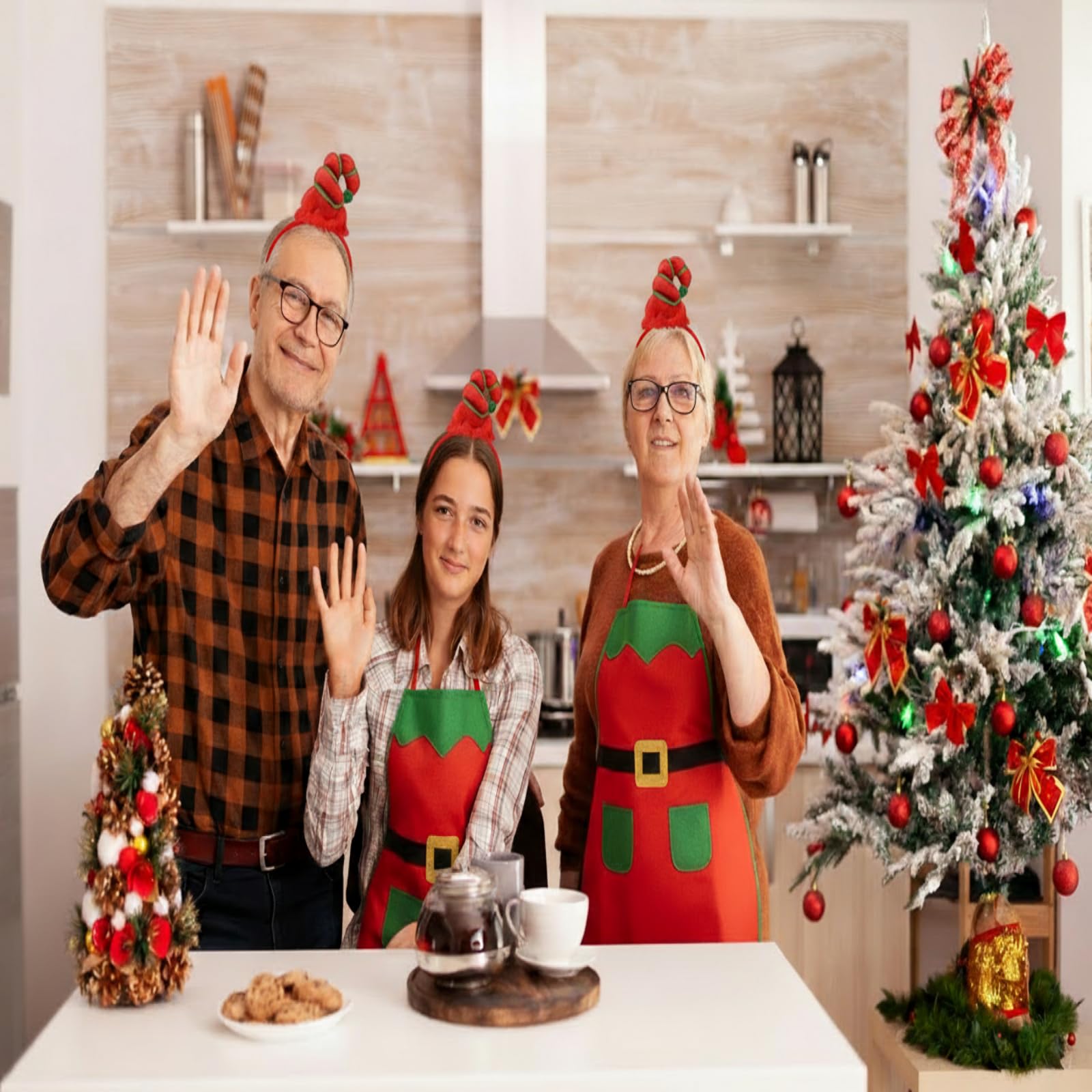 Conjunto Toulite: diademas y delantales duende para fiestas navideñas