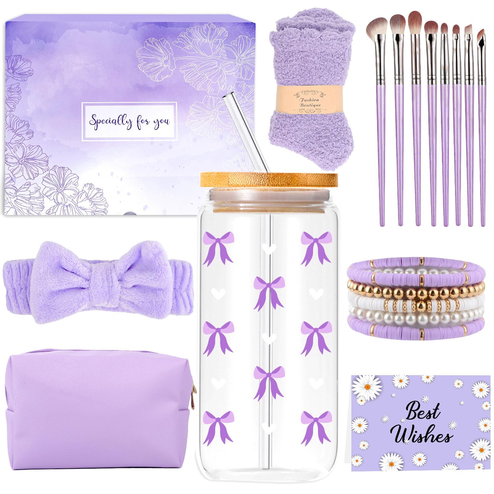 TOUPONS taza de vidrio con lazo morado, ideal para bebidas diarias.