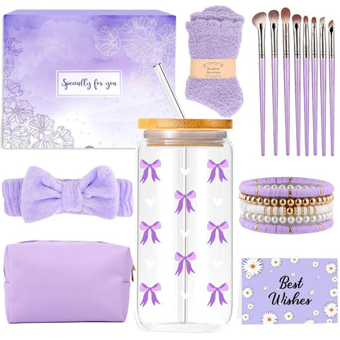 TOUPONS taza de vidrio con lazo morado, ideal para bebidas diarias.