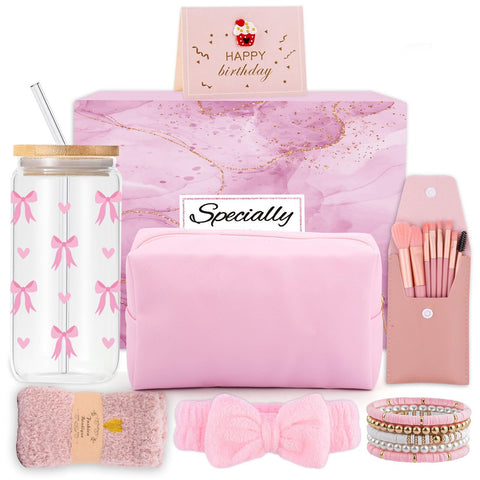 Vaso de cristal TOUPONS 16 onzas rosa con lazo, ideal para bebidas frías y estilo.