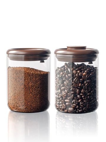 Tourdeus contenedores de café en vidrio 900 ml, juego de dos para granos.