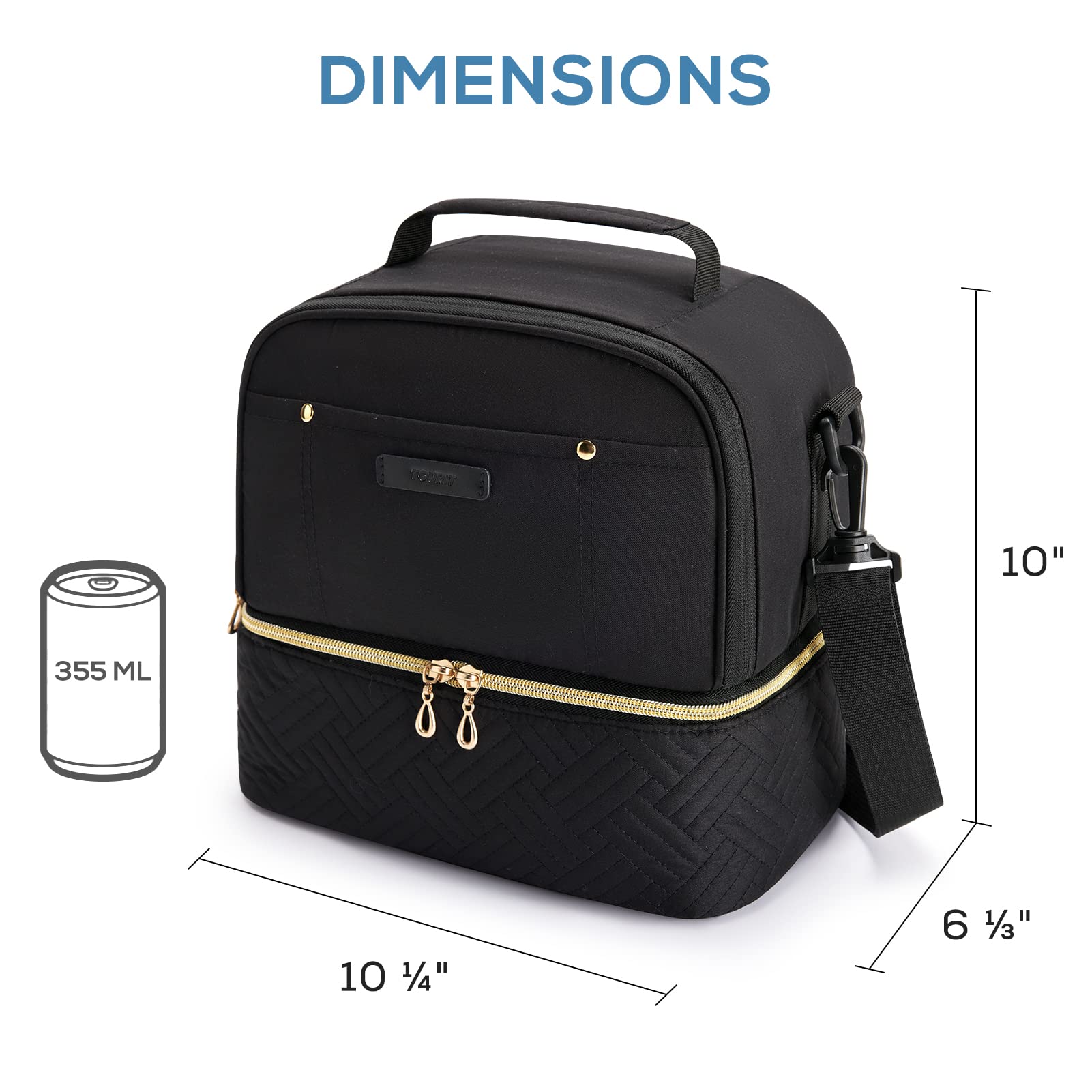 TOURIT bolsa de almuerzo interior con compartimento superior para frutas y tentempiés.