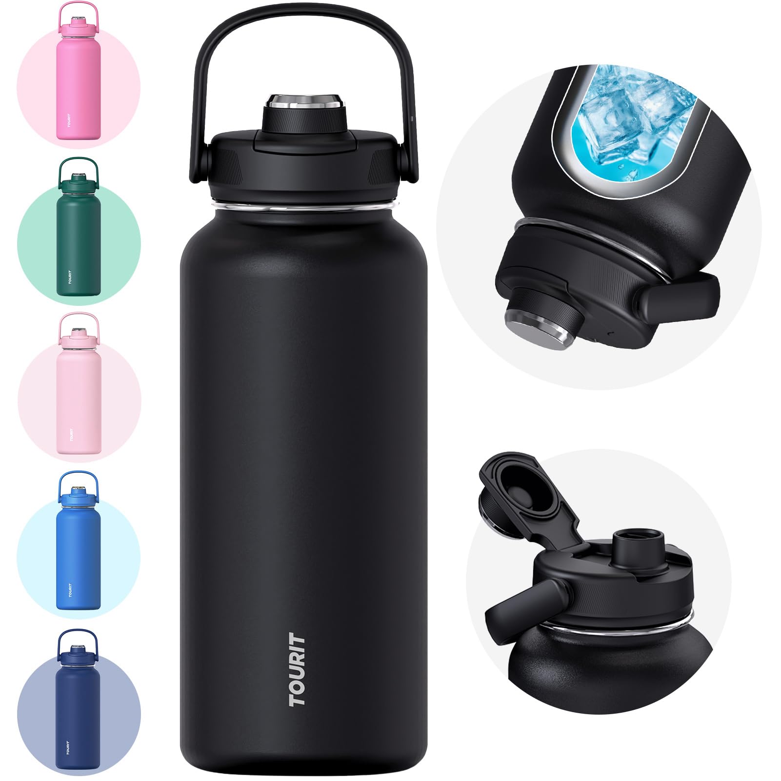 Tourit botella 32 oz con aislamiento mantiene bebidas frías y calientes durante entrenamientos.