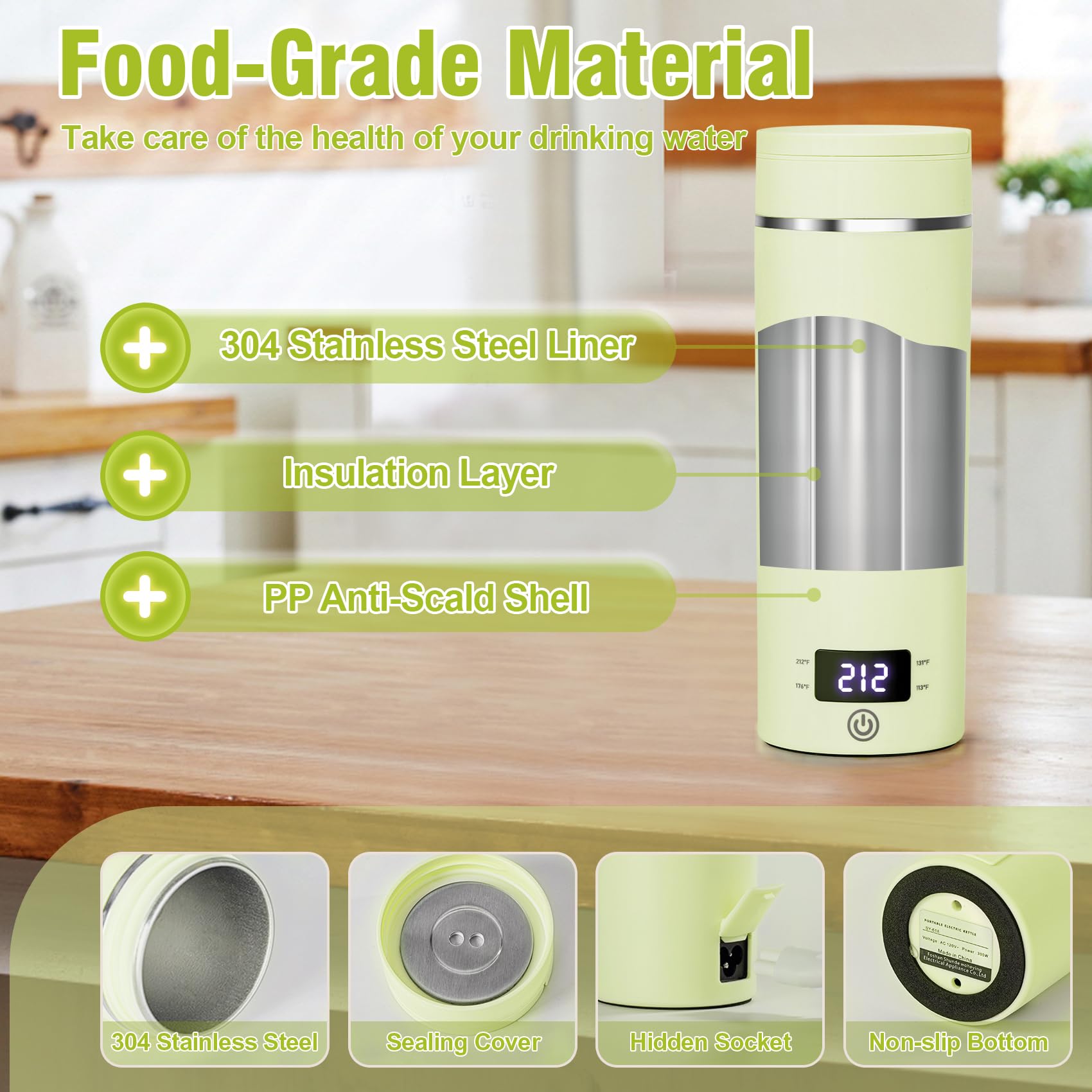 Interior de acero inoxidable 304 para agua más segura.