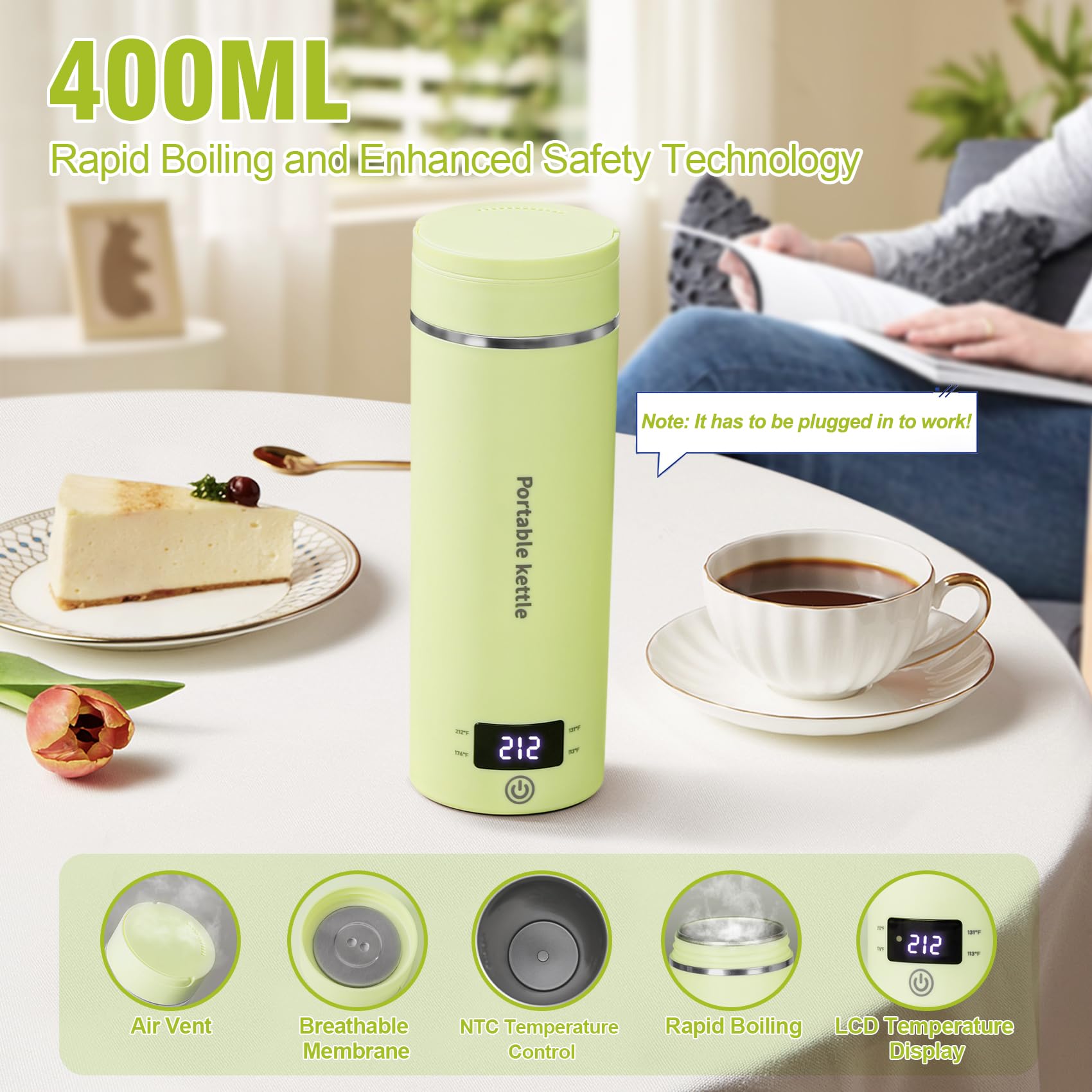 Touxila tetera de viaje 400 ml, capacidad ideal para agua caliente en ruta.