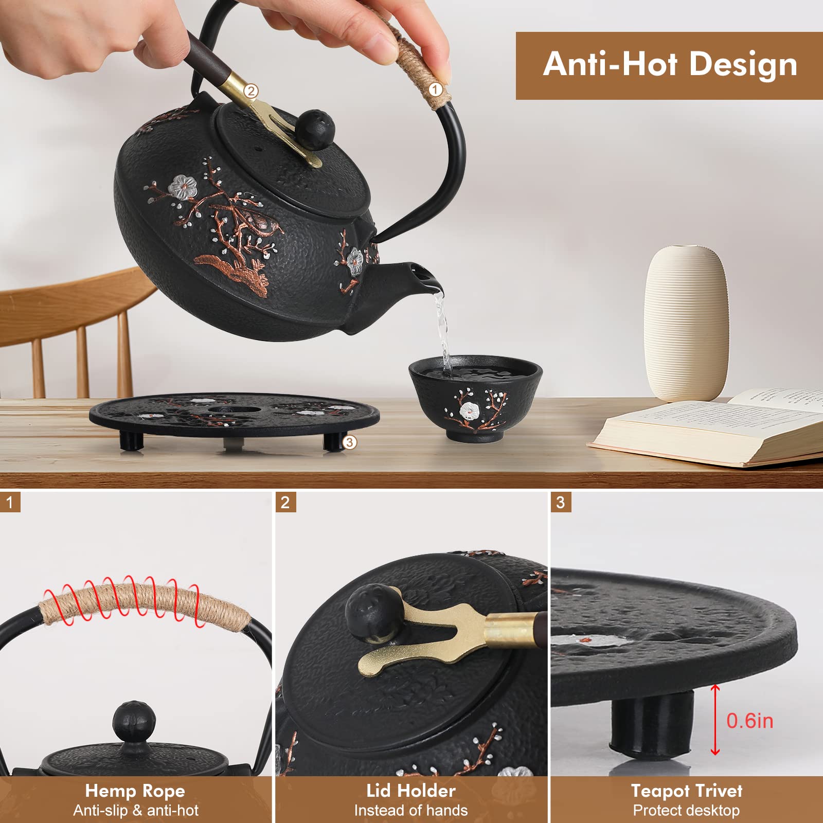 Tovacu infusor de acero integrado facilita separar las hojas de té.