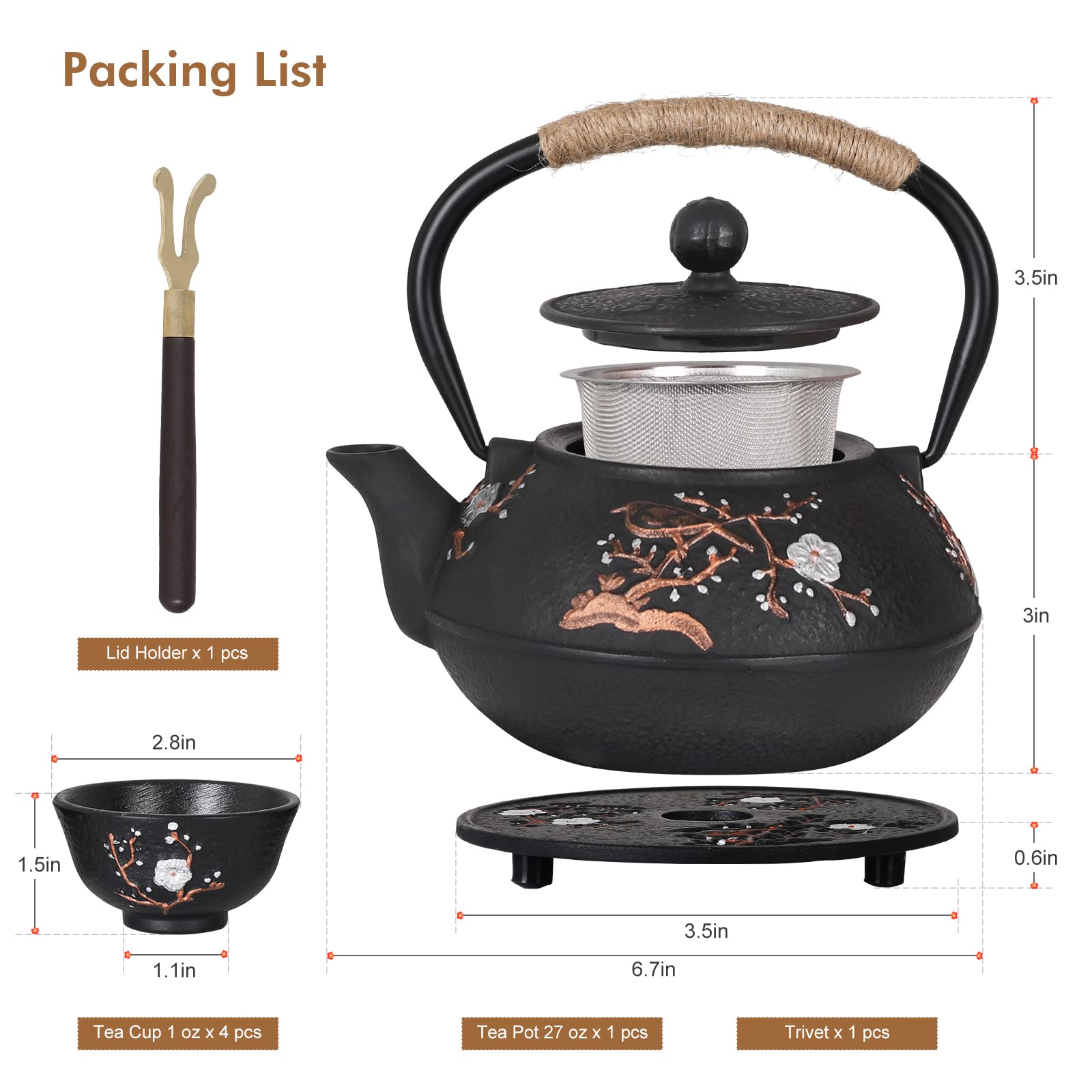 Tovacu tazas de hierro de 30 ml para una ceremonia de té íntima.