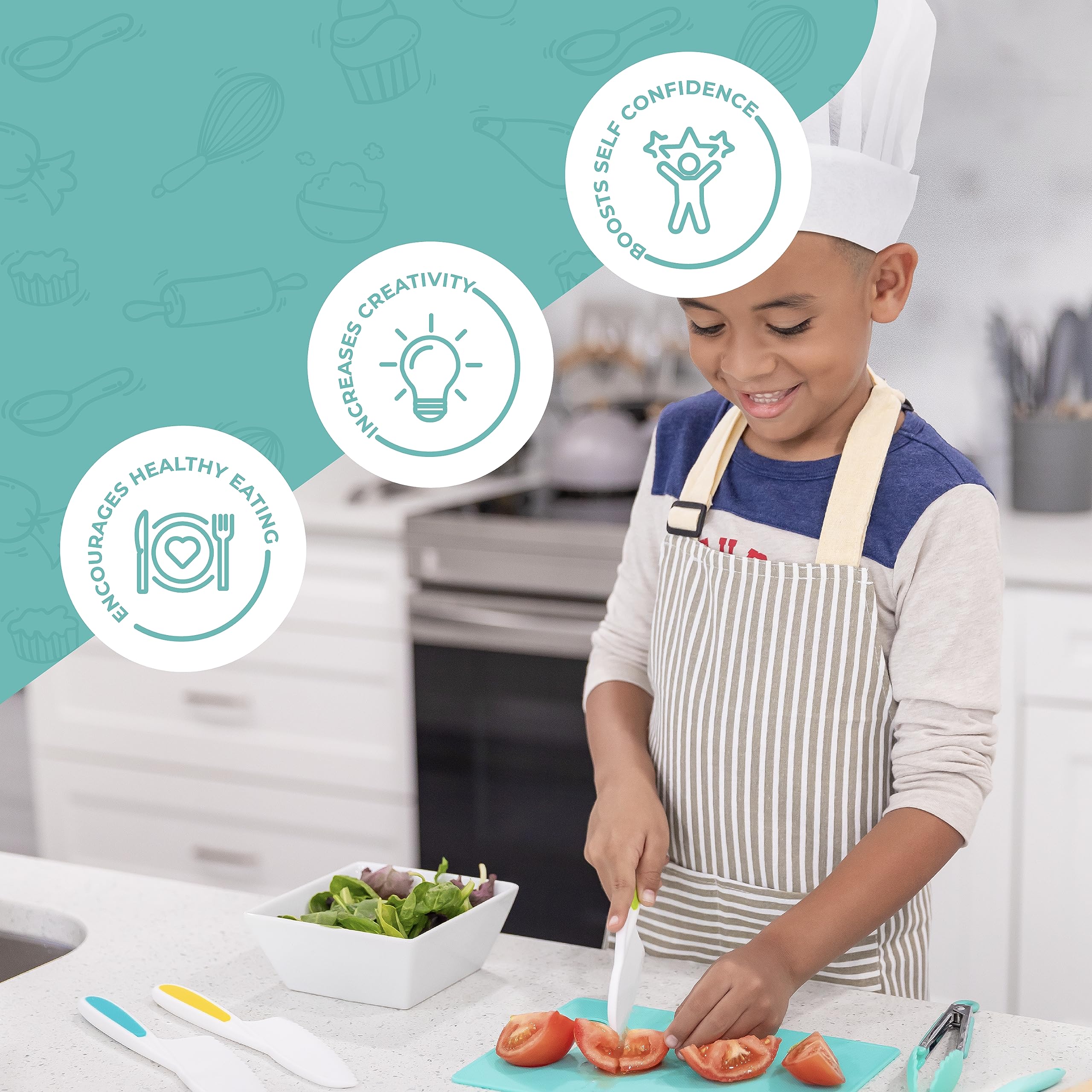 Herramientas de cocina Montessori de Tovla Jr para exploración culinaria.