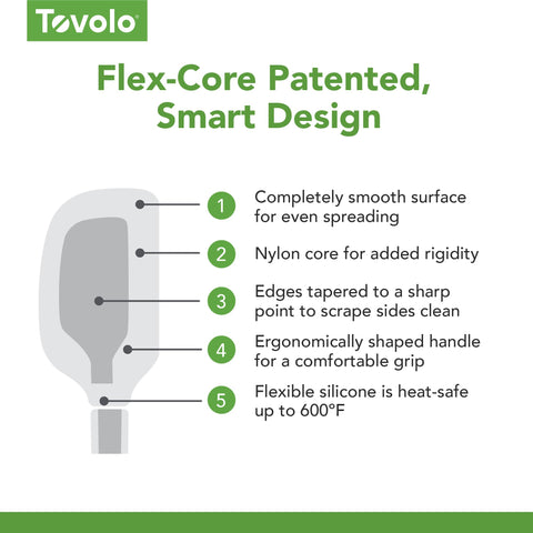 Tovolo Flex Core resiste hasta 600°F para mezclar y batir con seguridad.