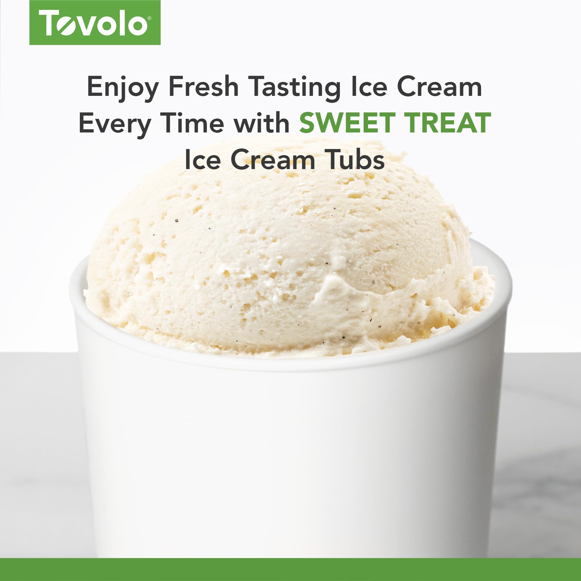 Tovolo Sweet Treat contenedor helado apilable optimizando espacio en el congelador.