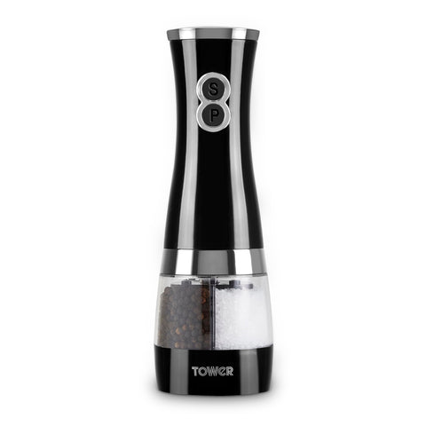 Tower Duo molino eléctrico, vista frontal, diseño elegante para mesa.