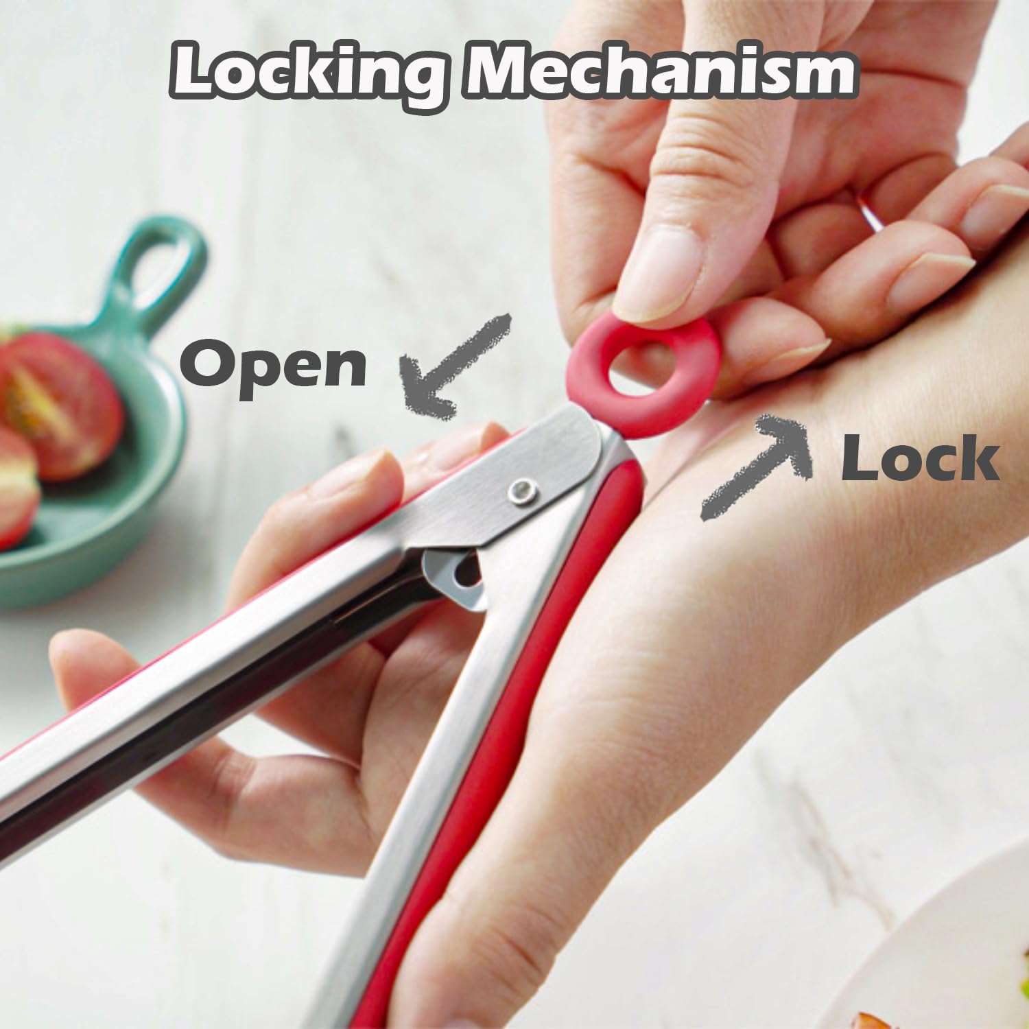 Pinza para pasta TOWINGO, silicona roja, ideal para servir y escurrir.