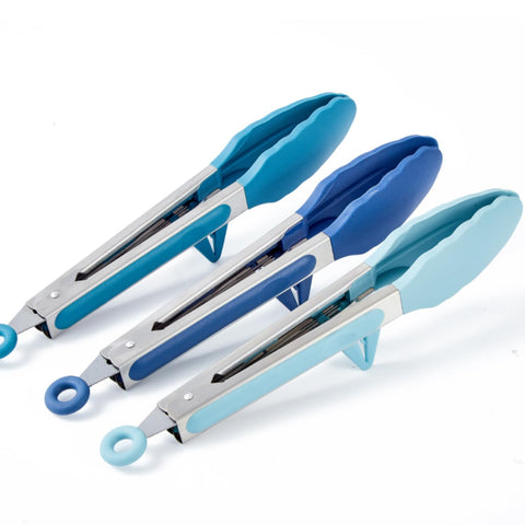 Pinzas de TOWINGO de 9 pulgadas con silicona azul degradado para cocinar sin rayar