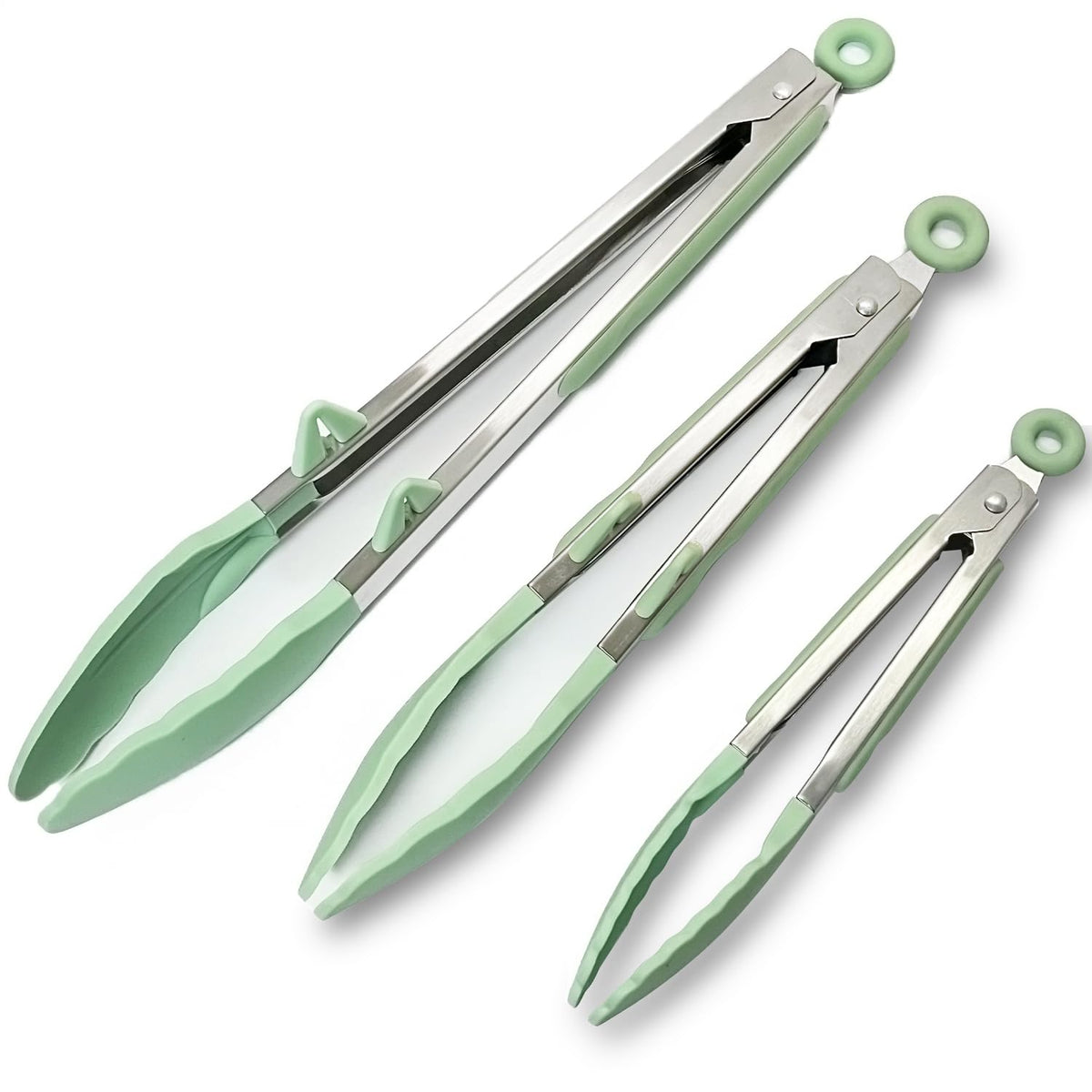 Towingo pinzas de silicona 7 pulgadas para cocinar, agarre suave y seguro.