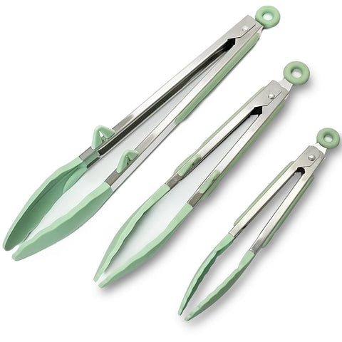 Towingo pinzas de silicona 7 pulgadas para cocinar, agarre suave y seguro.