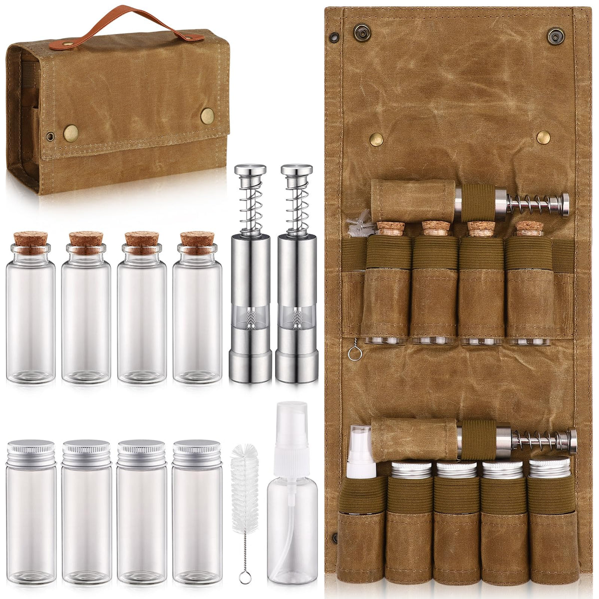 TOBWOLF kit de especias para acampar con frascos de cristal: fácil identificación