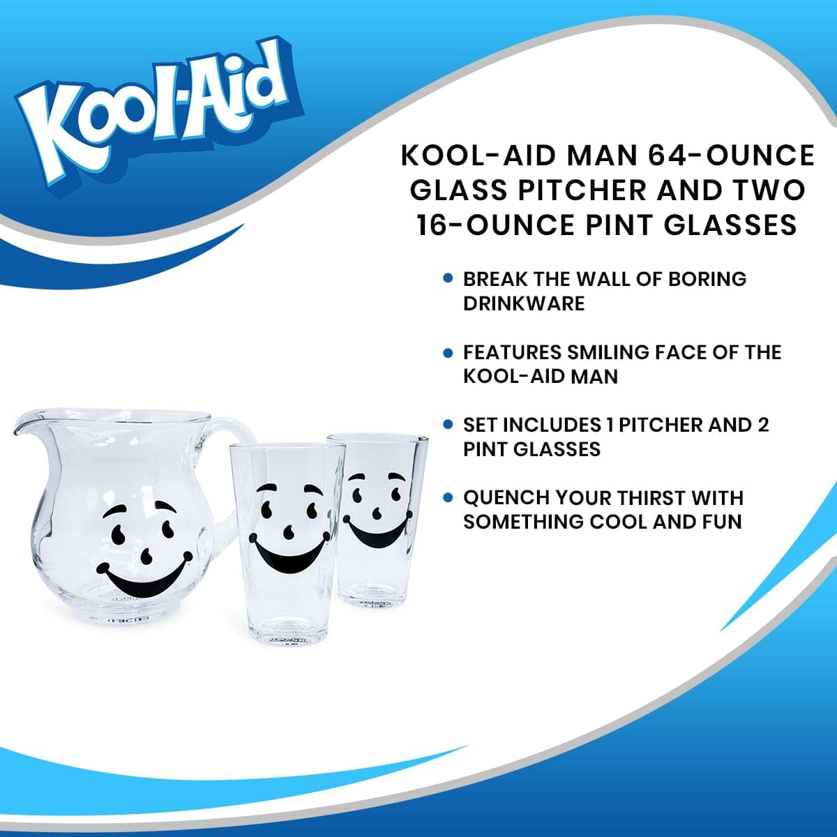 Cuidado: lavado a mano para conservar el brillo del vidrio Kool-Aid Man.