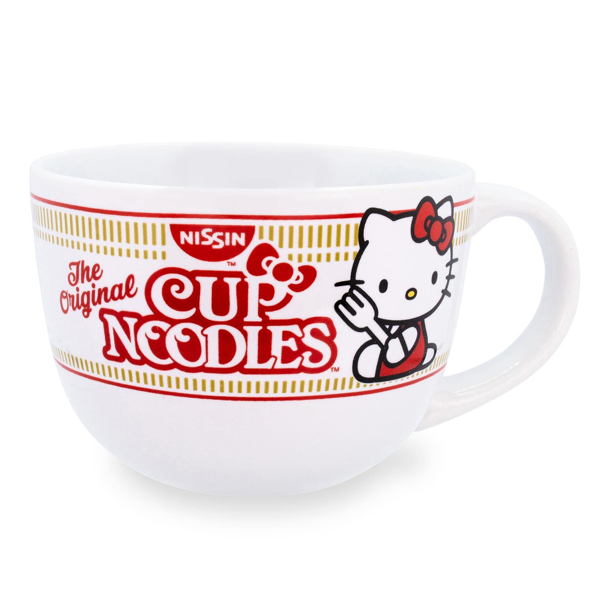 Toynk Hello Kitty x Nissin Cup Noodles, frente: taza amplia para sopa y café
