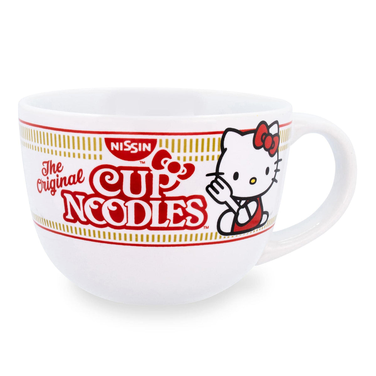 Toynk Hello Kitty x Nissin Cup Noodles, frente: taza amplia para sopa y café