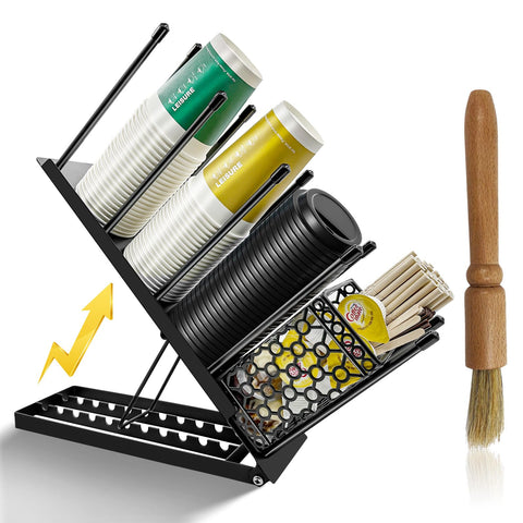 toytoto organizador de café en negro con 4 compartimentos para tazas y tapas