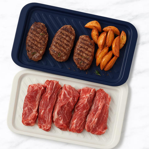 Bandejas codificadas para carne cruda y cocida, color blanco para crudo.
