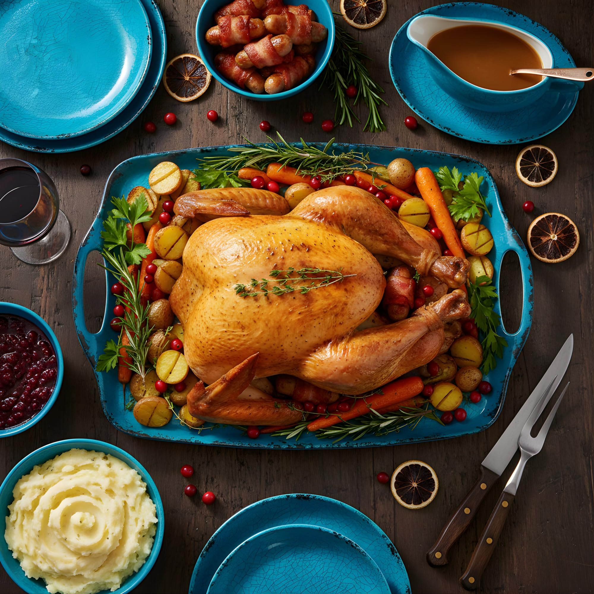 TP bandejas para servir pavo y aperitivos turquesa.