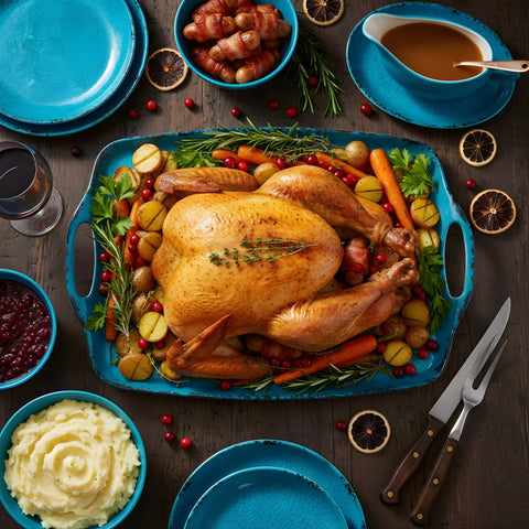 TP bandejas para servir pavo y aperitivos turquesa.