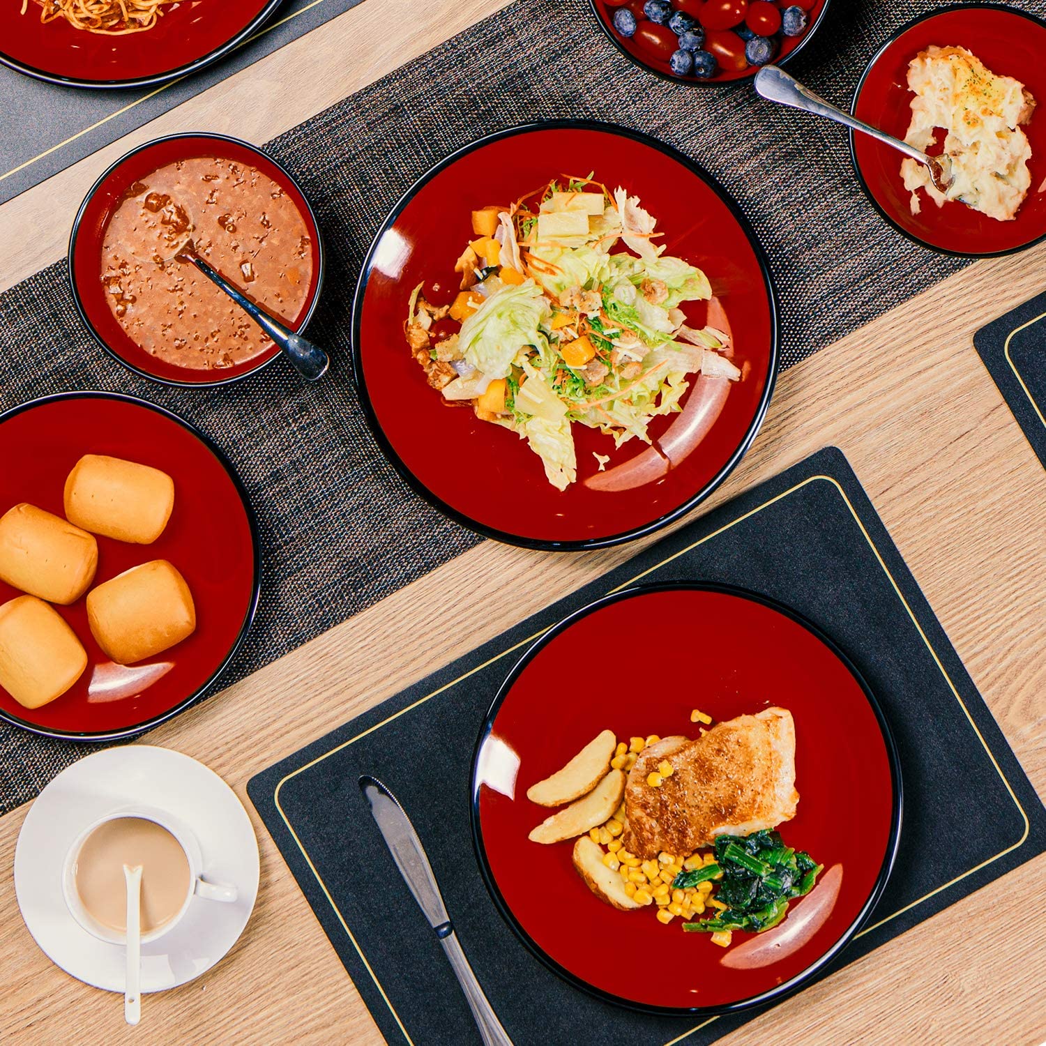 TP juego de cena 18 piezas, platos de 9 pulgadas, diseño elegante para reuniones.
