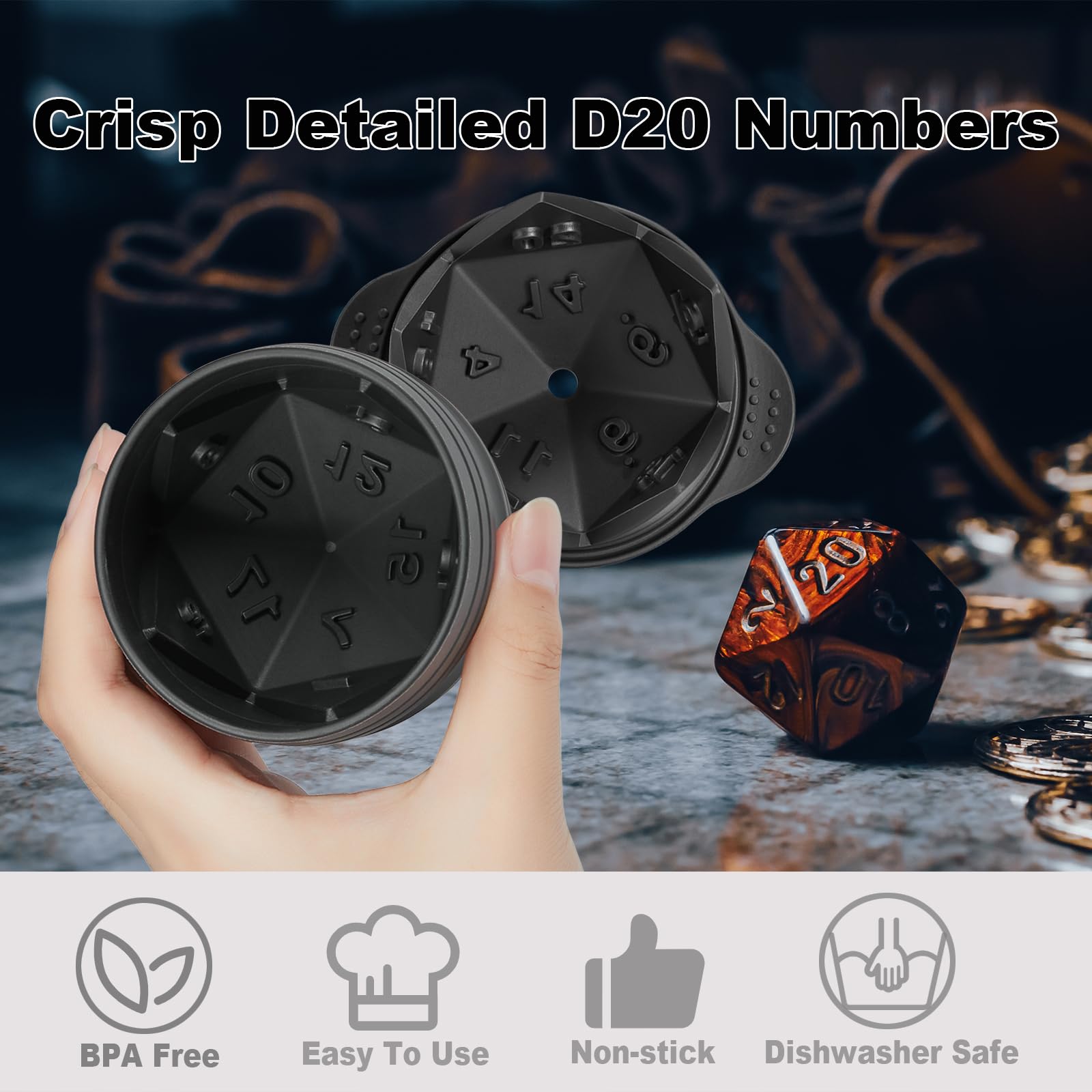 Cubos D20 grandes de TPPICK, ideales para bebidas que enfrían lentamente.
