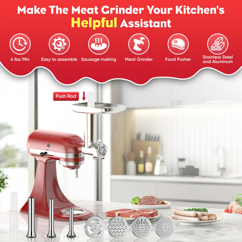 Accesorios de molinillo de carne para KitchenAid, variedad de opciones para diferentes recetas.