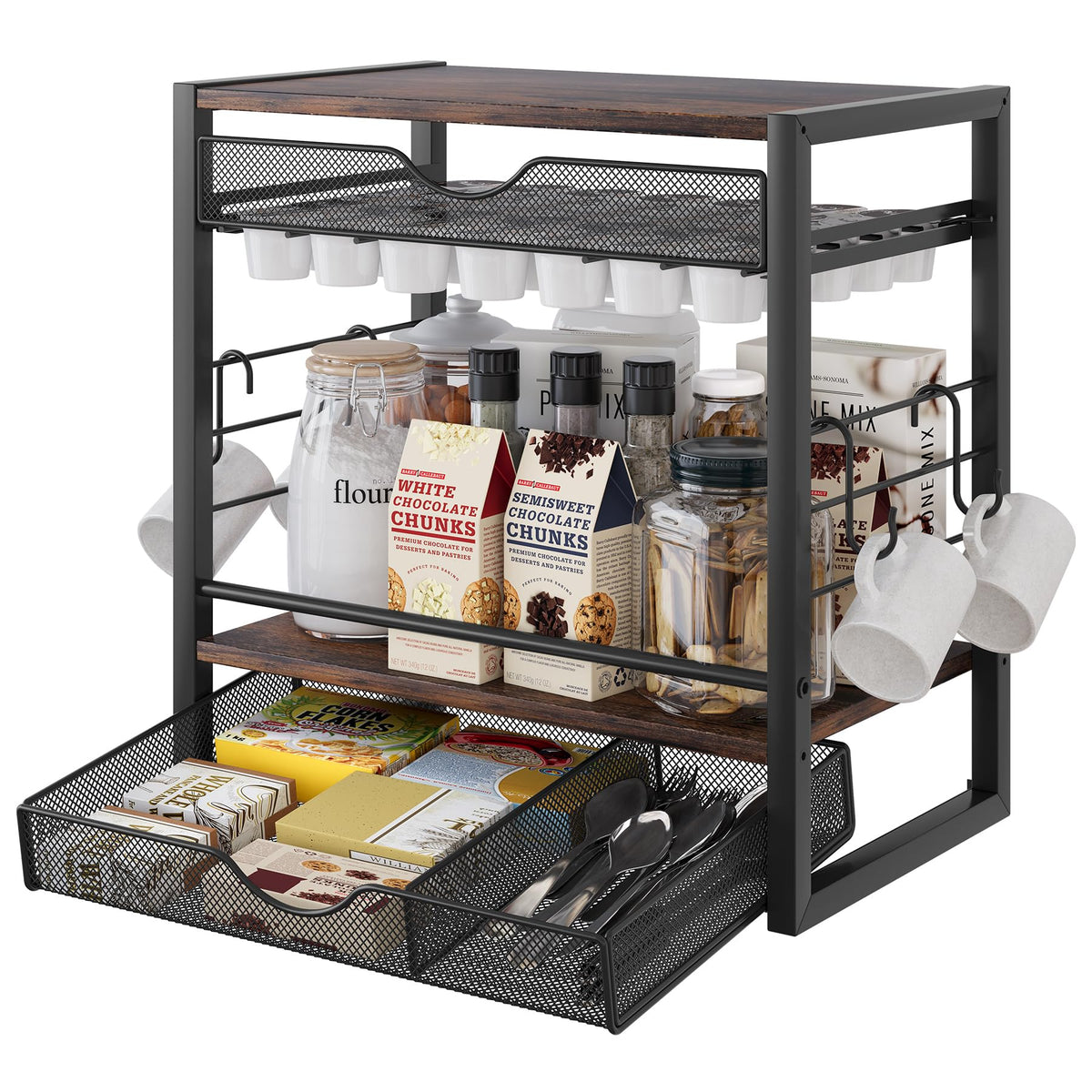Organizador TQVAI con tres niveles para barra de café, ordena accesorios.