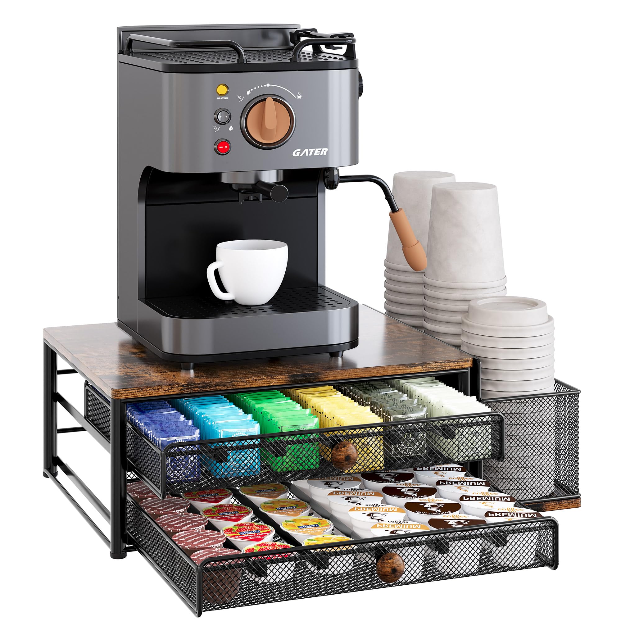 TQVAI porta cápsulas K-Cup con 60 cápsulas y cajones deslizantes.
