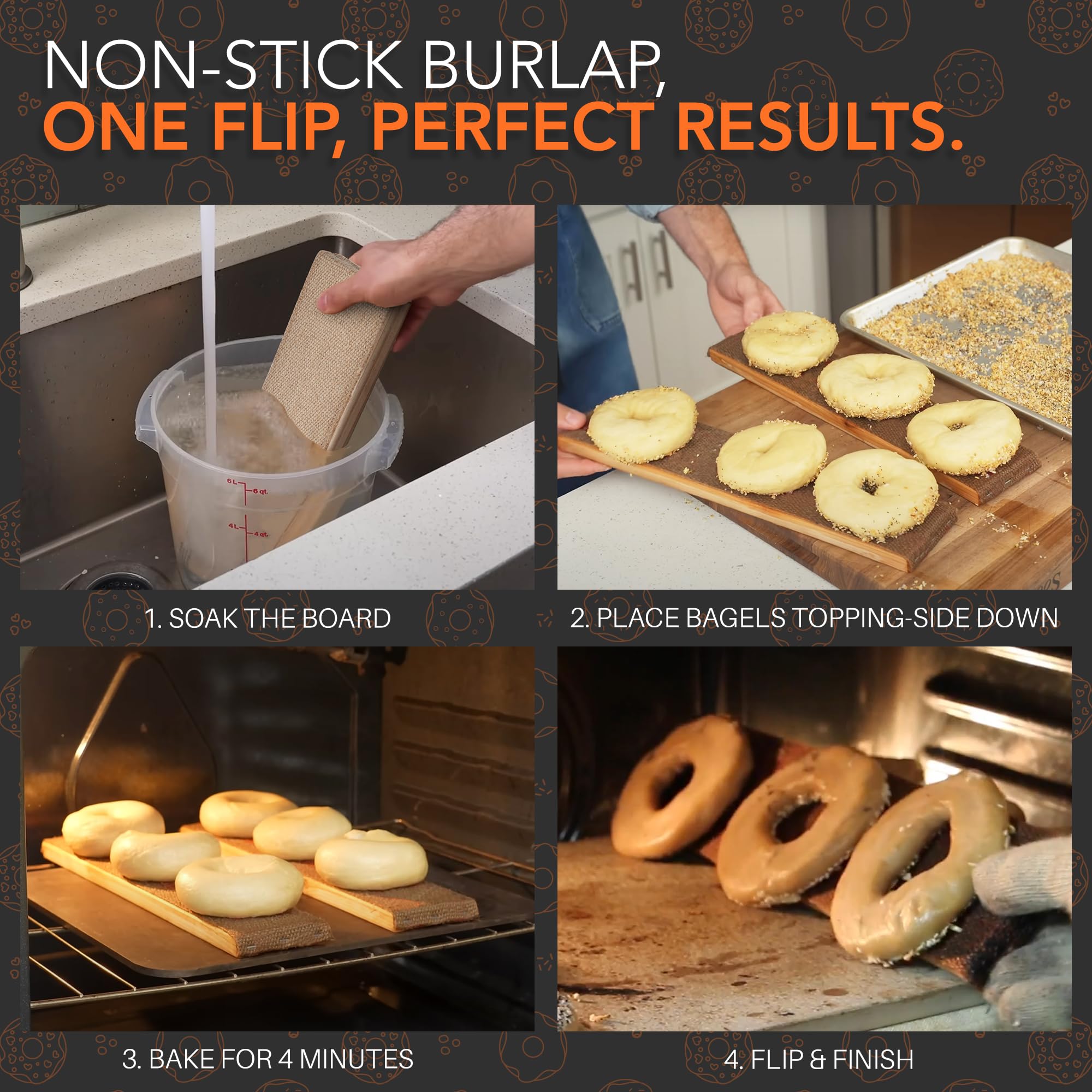 TraditionTools Bagel Board con arpillera natural para evitar que se peguen.