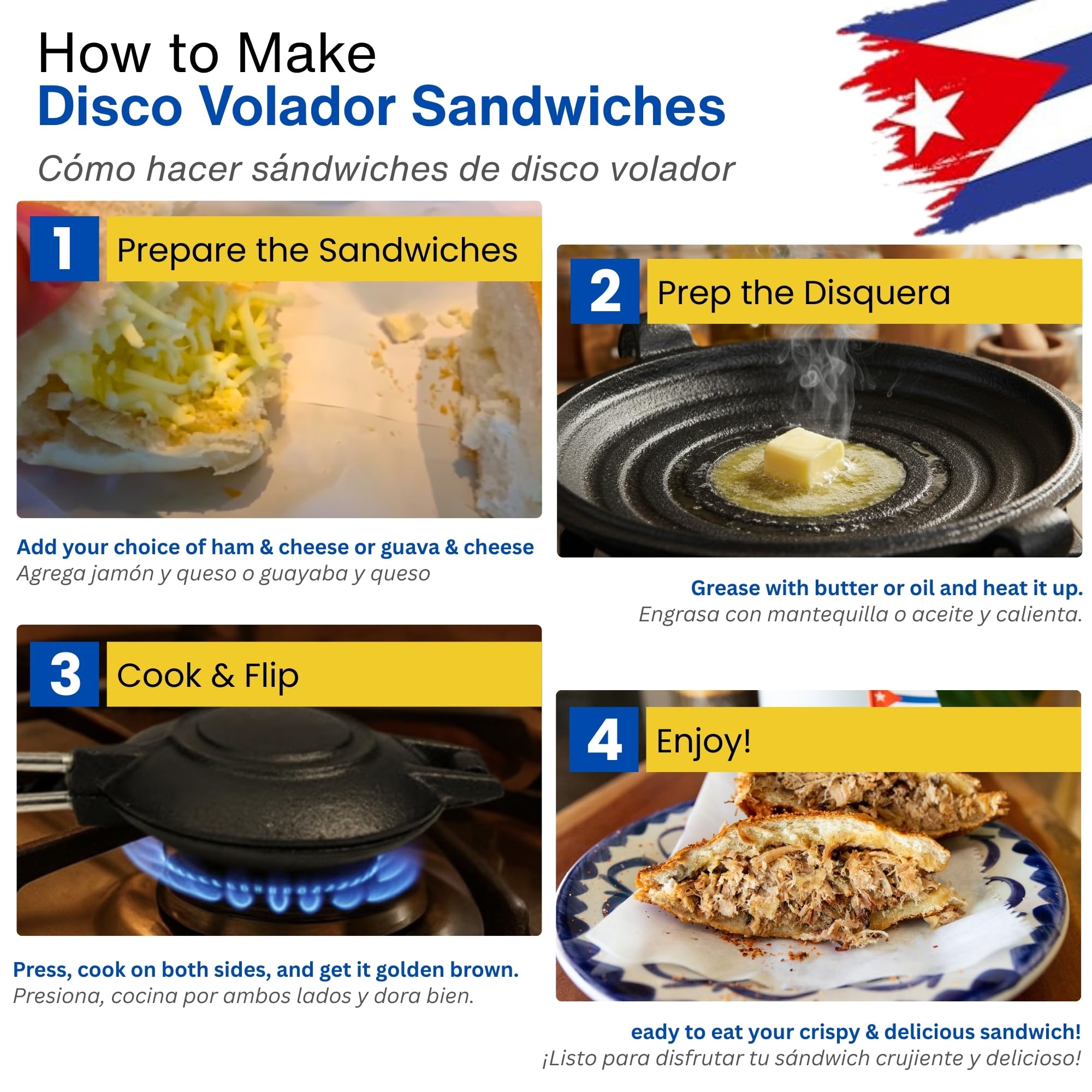 TraditionTools Disquera de Pan Cubano Redondo crea sándwich crujiente y dorado