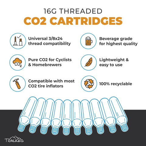 TrailKeg 16g - cartucho CO2 para inflar neumaticos de bici con rapidez.