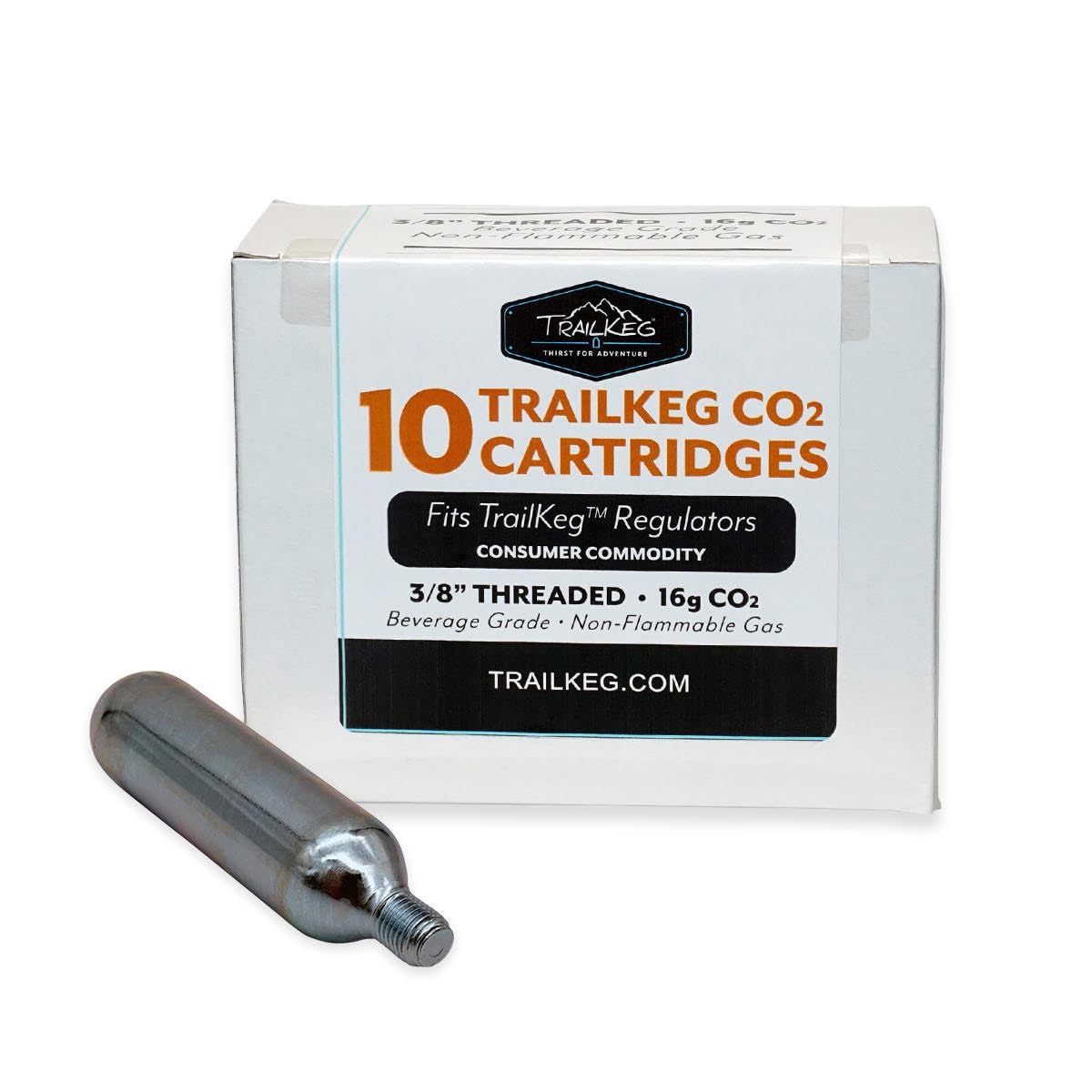 TrailKeg 16g - cartucho CO2 roscado para dispensar bebidas con control de presión.