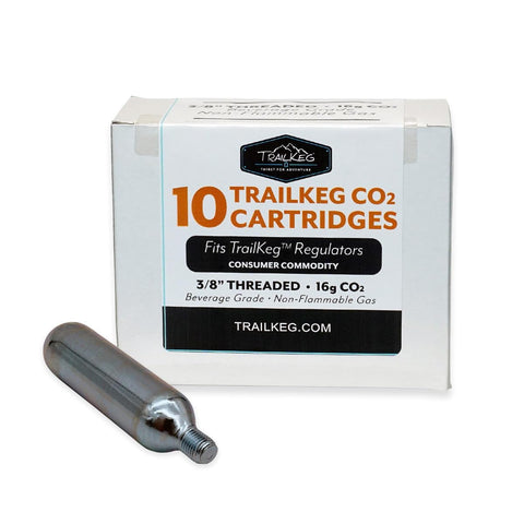 TrailKeg 16g - cartucho CO2 roscado para dispensar bebidas con control de presión.