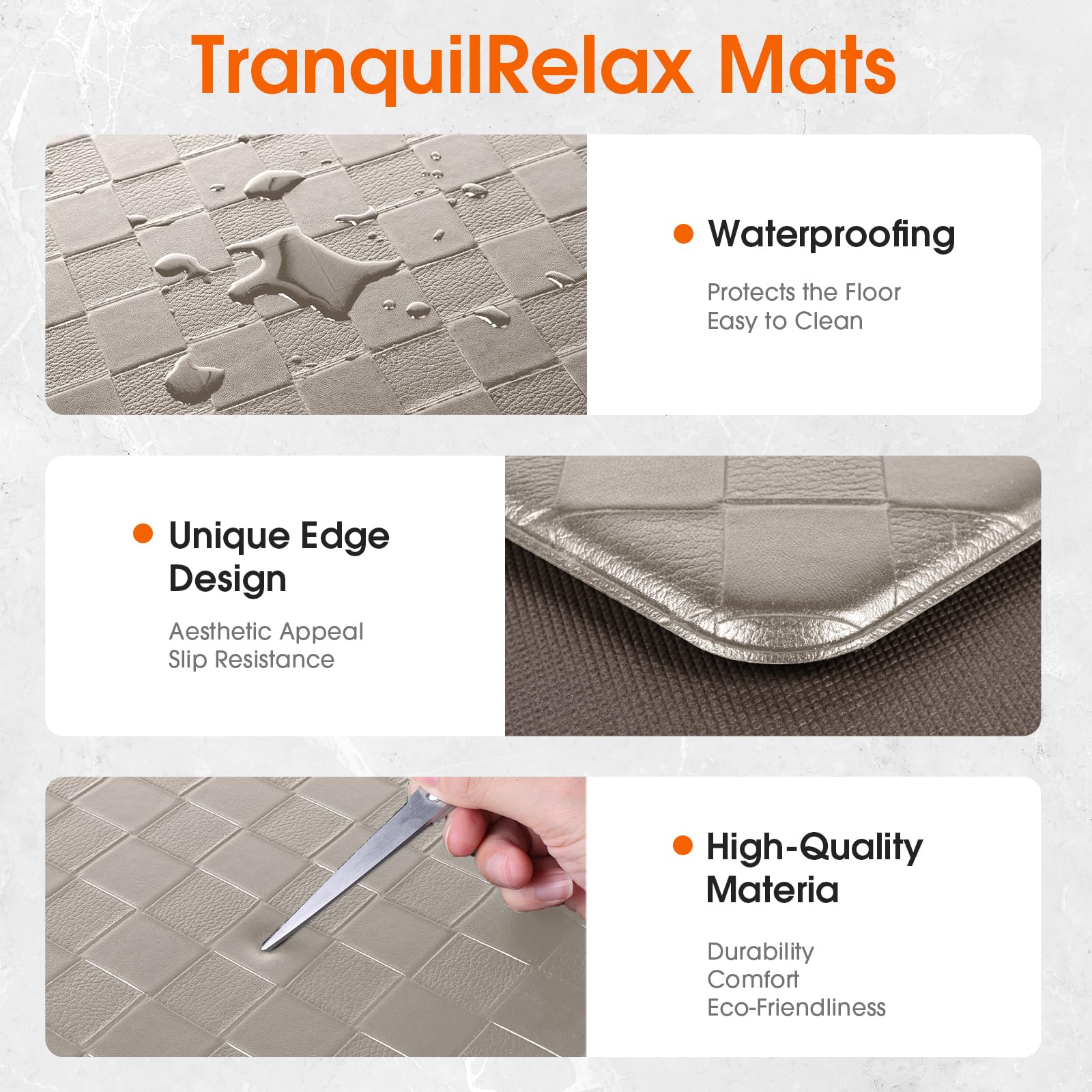 Base antideslizante de TranquilRelax, alfombra de cocina marrón para suelos mojados y seguros.