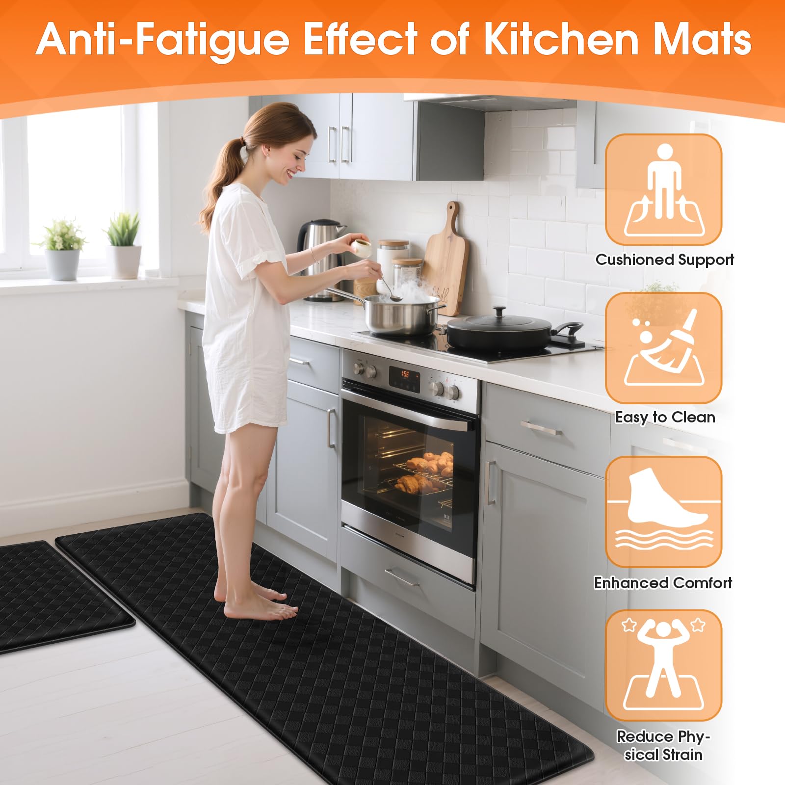 Alfombra de cocina TranquilRelax impermeable facilita limpieza rápida tras cocinar.