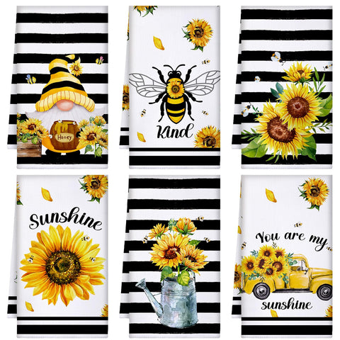 Toallas Tranquun girasol y abeja, juego de 6, secado rápido para la cocina.