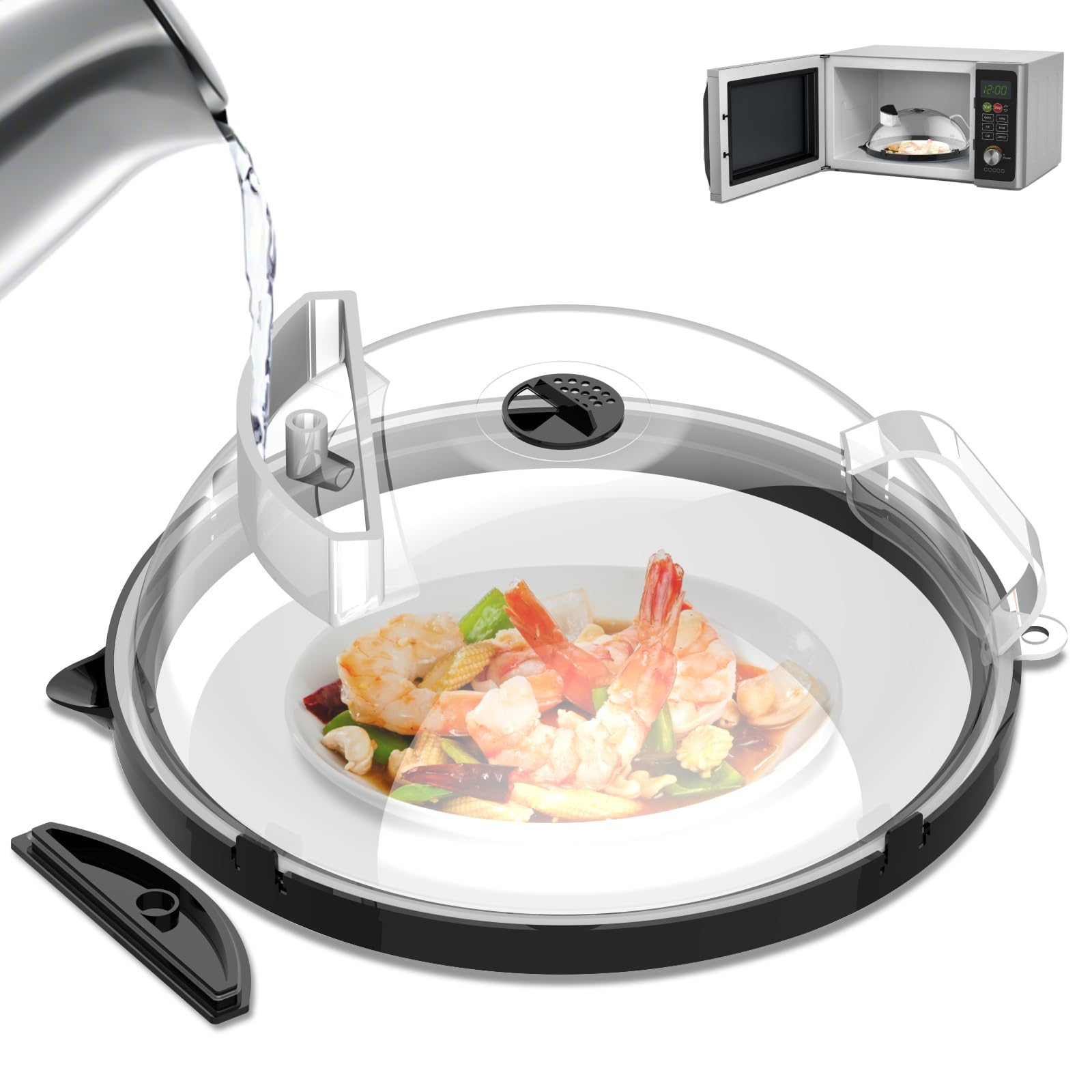 TranRantic tapa microondas anti salpicaduras con mango ergonómico para manejo seguro.