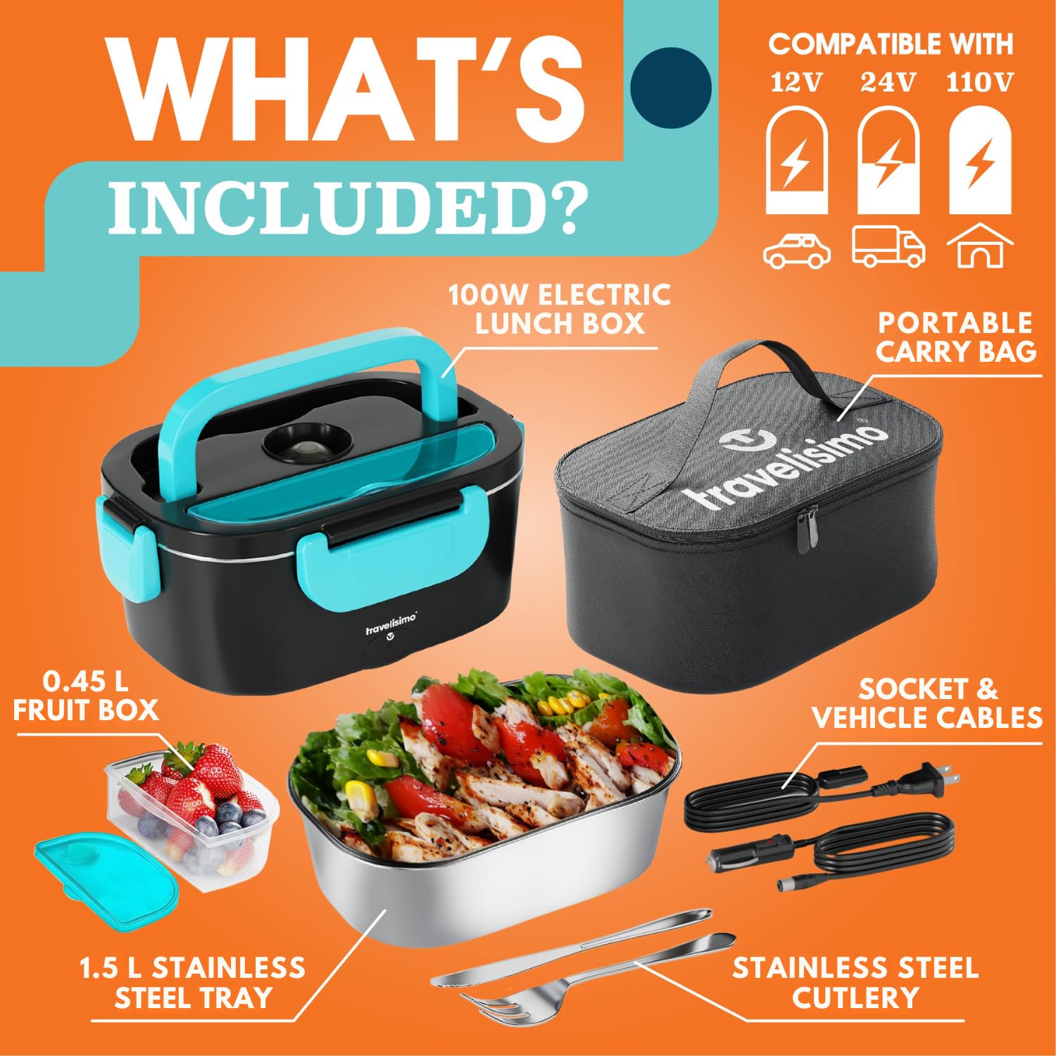 TRAVELISIMO lonchera de acero inoxidable, diseño duradero para alimentos