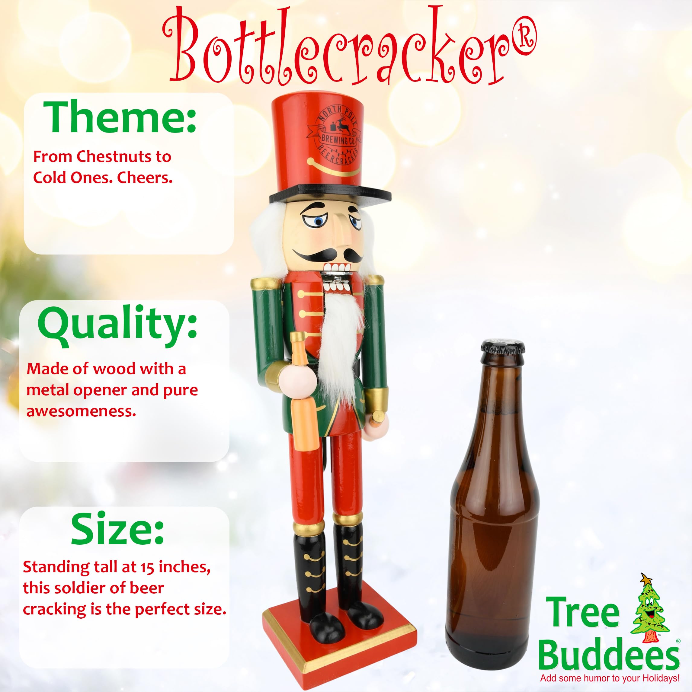 Tree Buddees Nutcracker navideno 15 pulgadas, figura decorativa duradera.